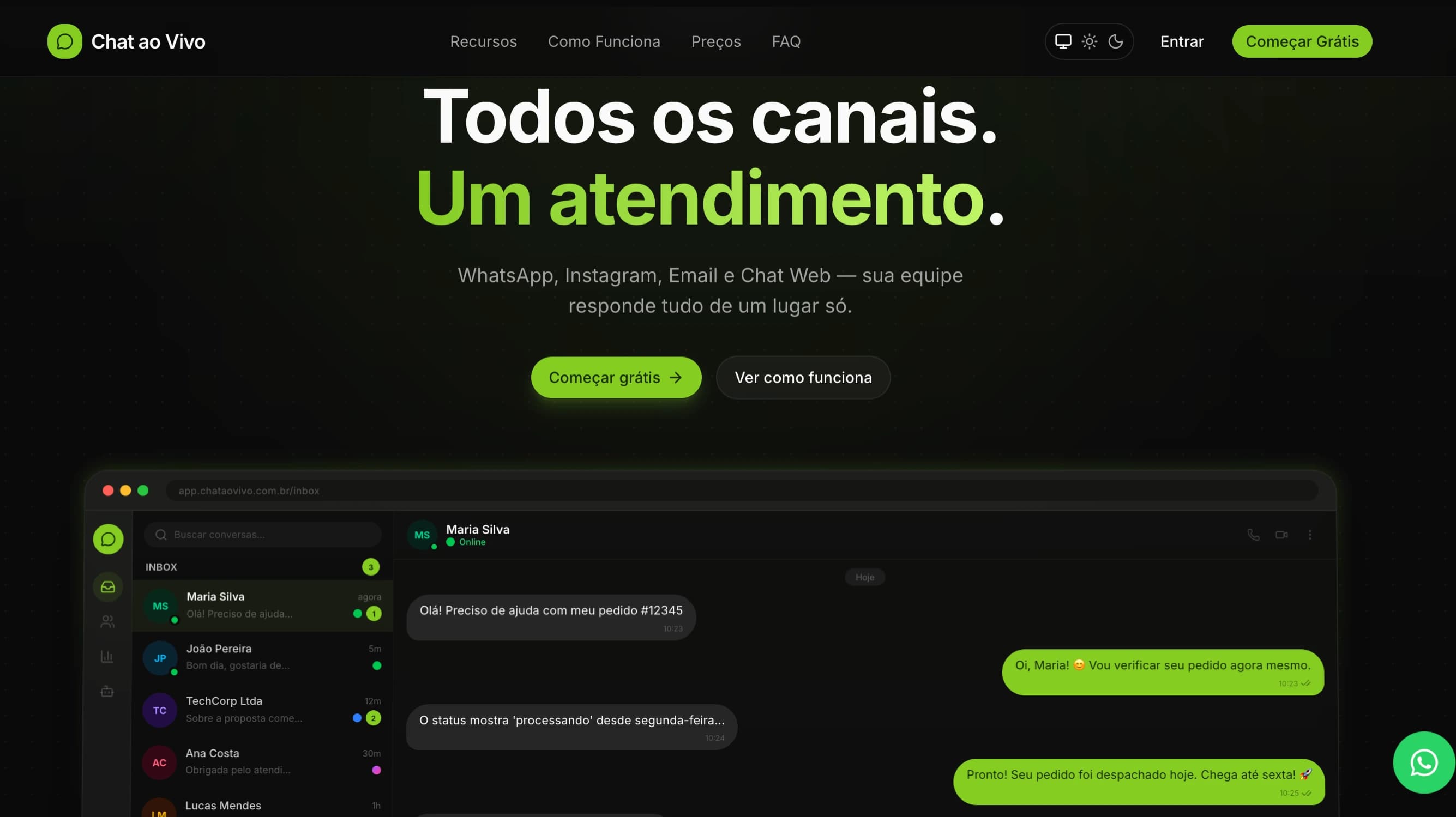 Chat ao Vivo — Plataforma de Chat Real-Time com Bun, Next.js 16, RabbitMQ e WhatsApp (DinastiAPI)